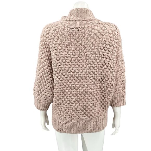 Numph Sweater Womens Medium Dusty Rose Taupe Chunky Knit Cardigan Alpaca Cozy - Picture 6 of 10